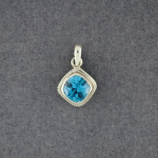 Sterling Silver Blue Topaz Diamond Pendant