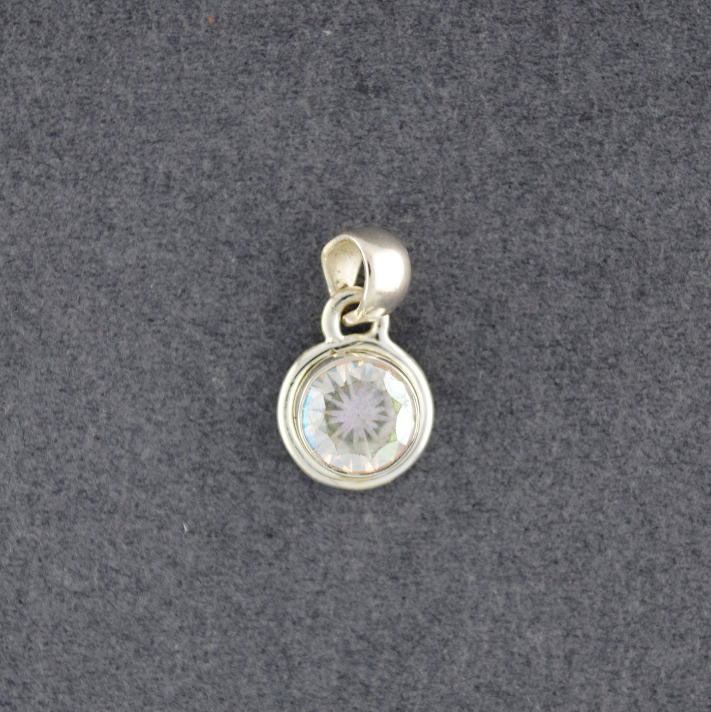 Sterling Silver CZ Round Bezel Pendant