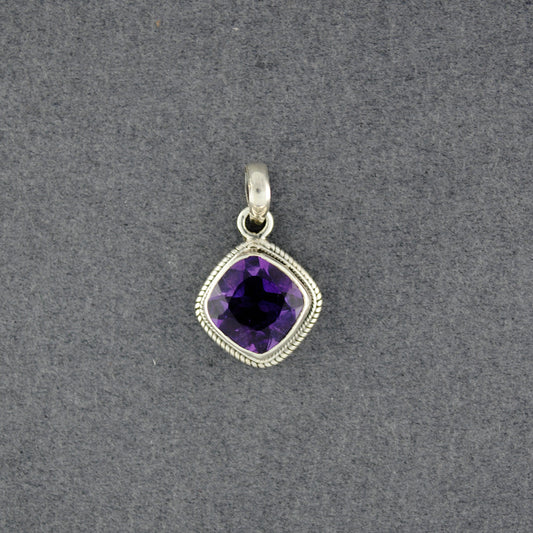 Sterling Silver Amethyst Diamond Pendant