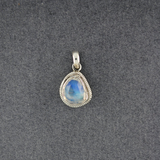 Sterling Silver Rainbow Moonstone Free Form Pendant