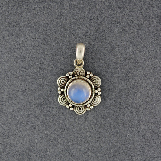 Sterlimg Silver Round Moonstone Swirl Frame Pendant