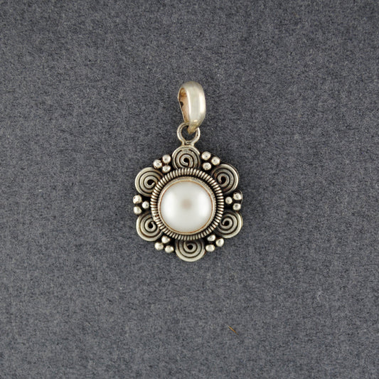 Sterling Silver Pearl Swirl Frame Pendant