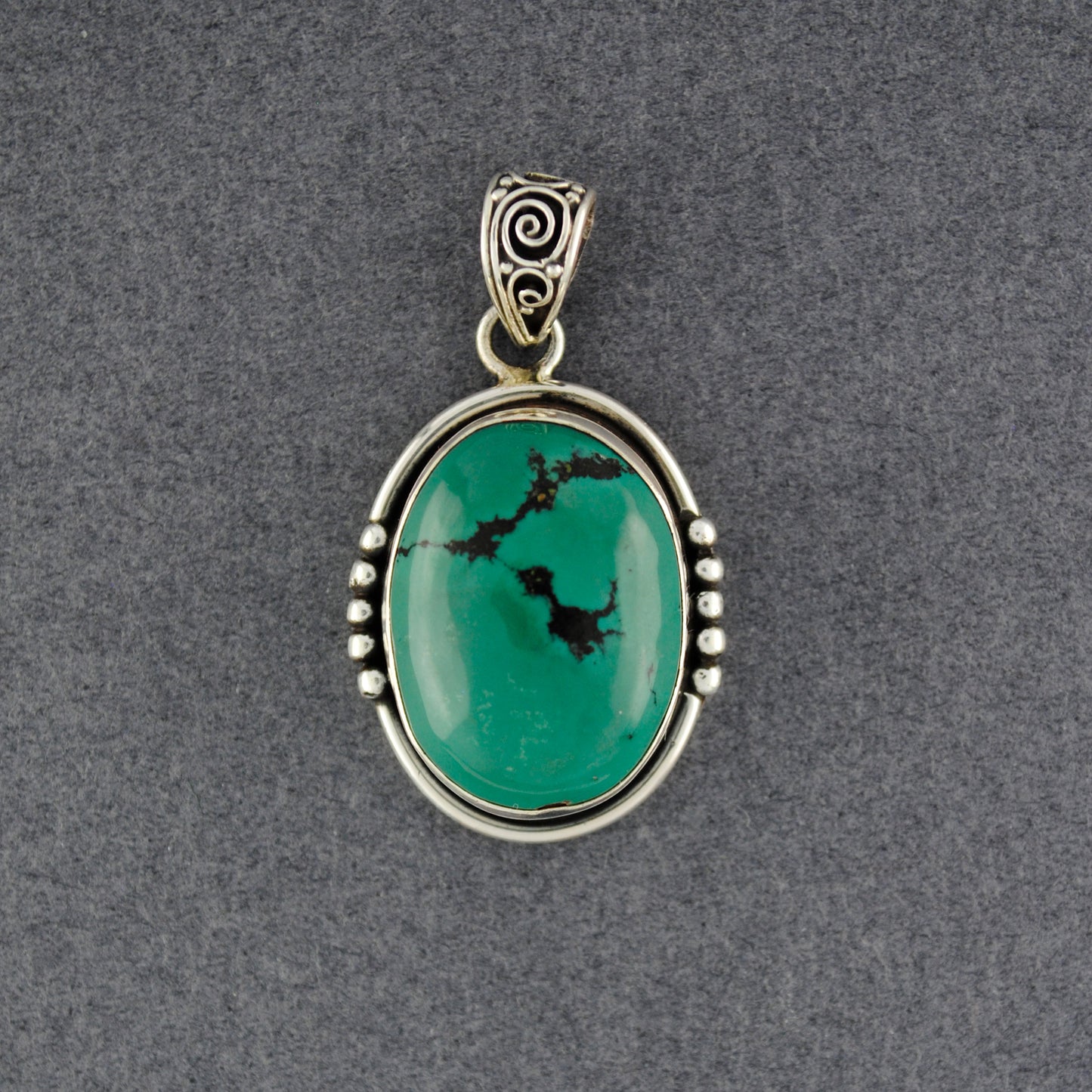 Sterling Silver Turquoise Detailed Oval Pendant