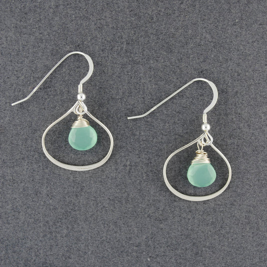 Sterling Silver Seafoam Chalcedony Raindrop Earrings