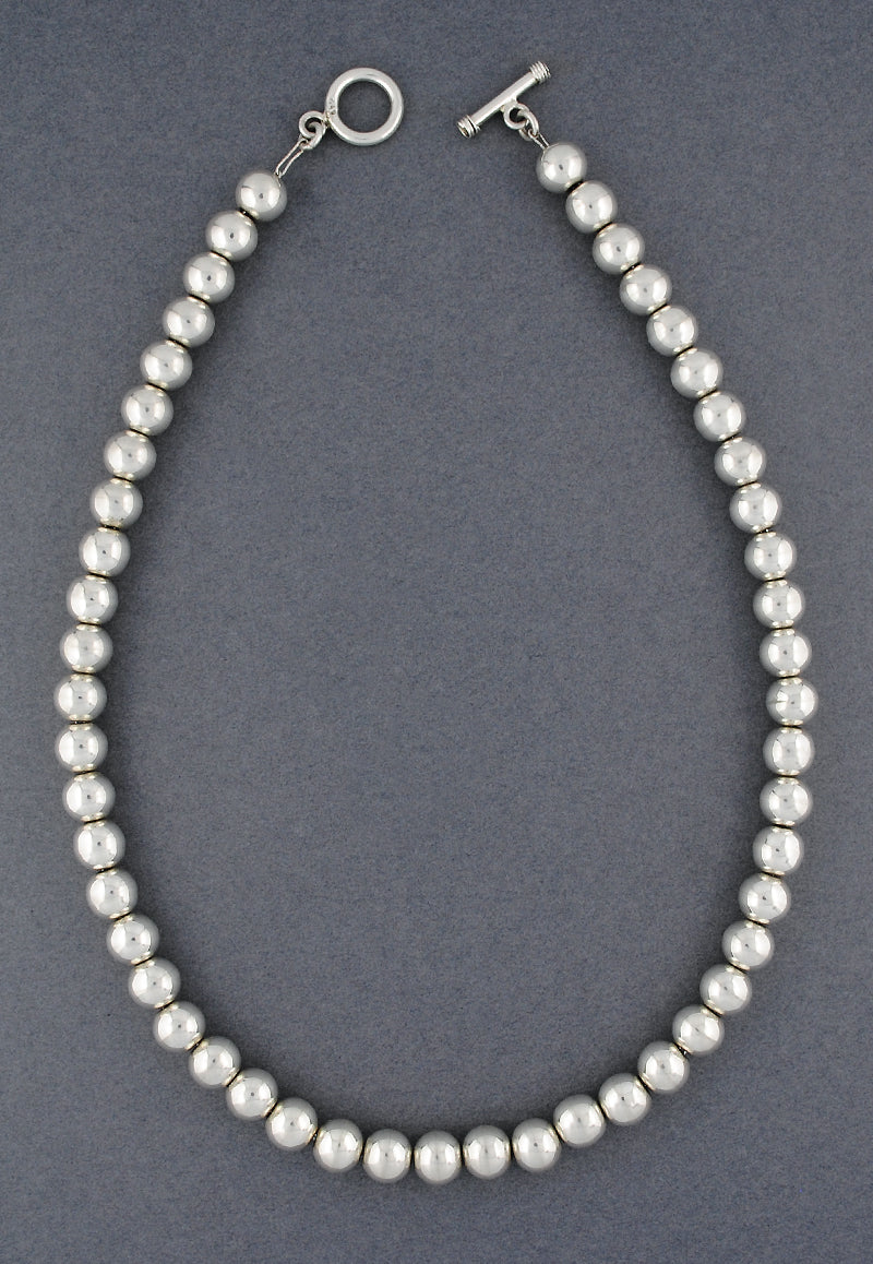 Sterling Silver 10mm Beaded Necklace