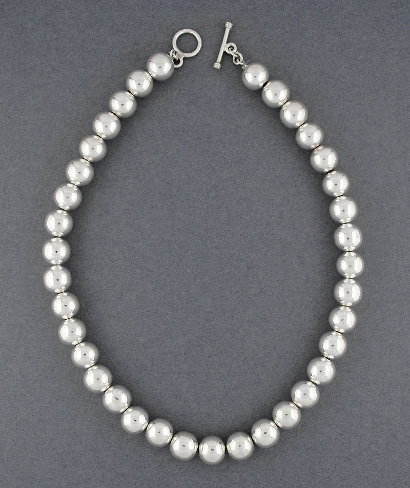 Sterling Silver 12mm Beaded Necklace