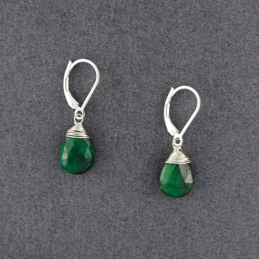 Sterling Silver Emerald Drop Earrings