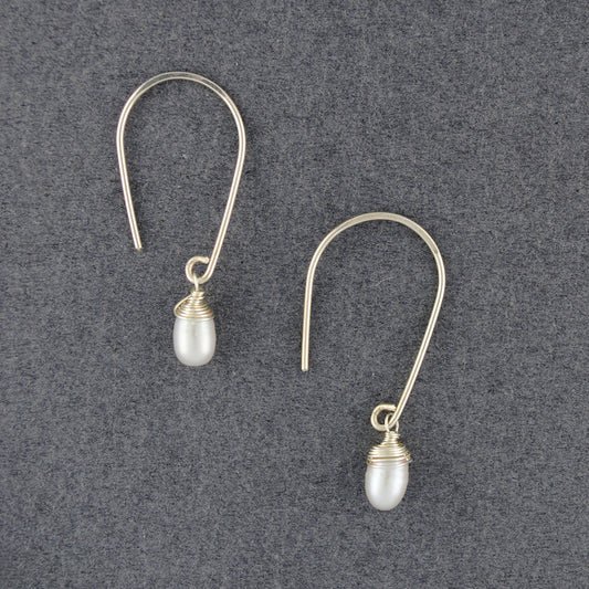 Sterling Silver Oval Drop Pearl Earrings