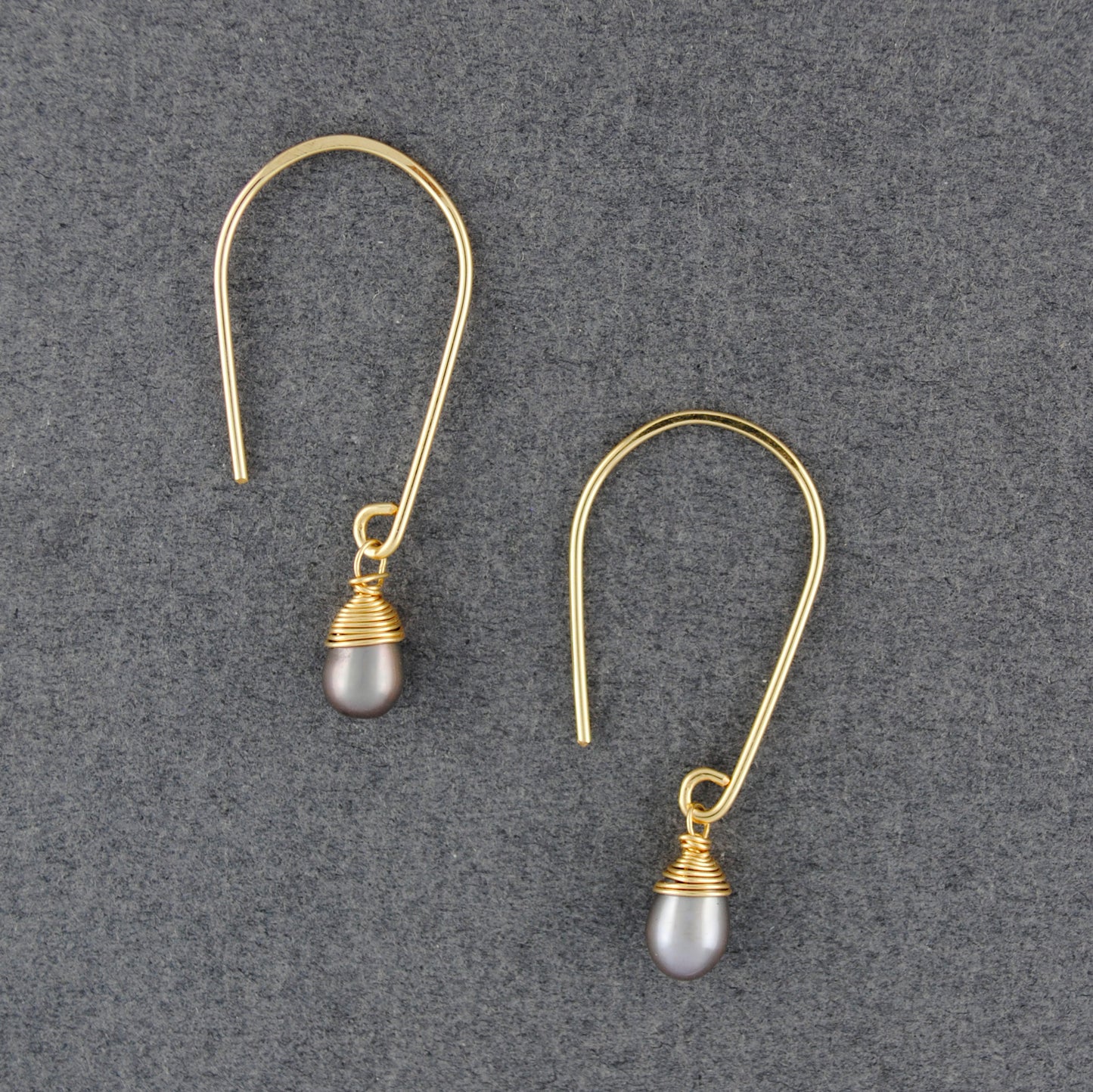 14K Gold Filled Oval Drop Grey Pearl Earrings