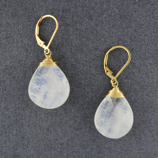 14K Gold Filled Large Moonstone Earrings