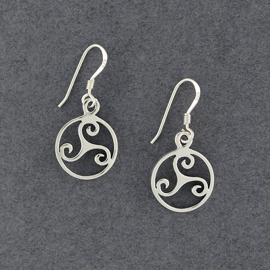 Sterling Silver Triskele in Circle Earrings