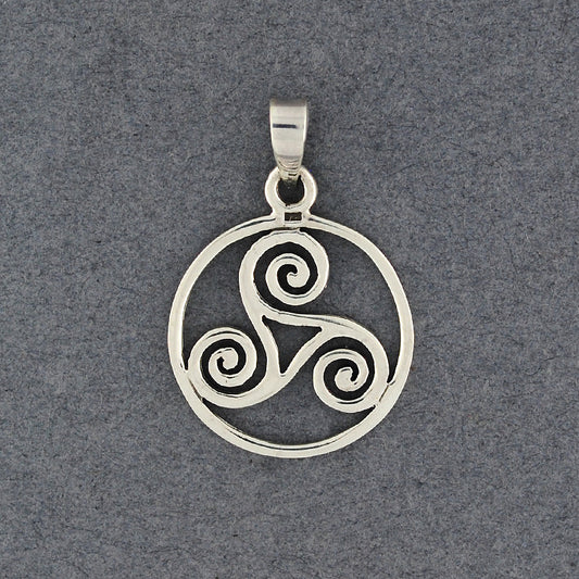 Sterling Silver Triskele in Circle Pendant