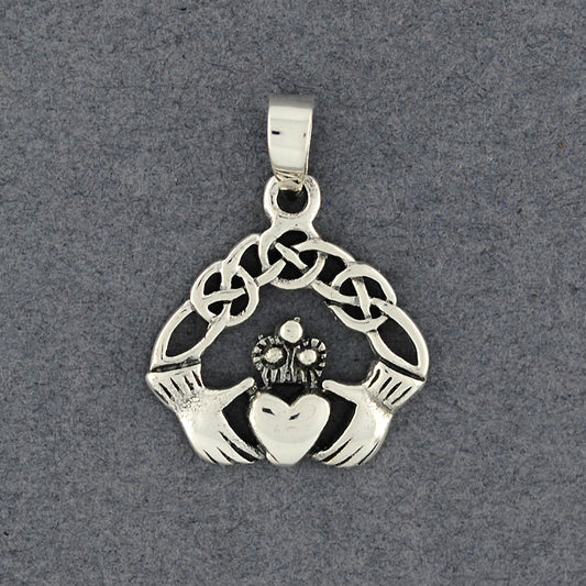 Sterling Silver Diamond Claddagh Knot Pendant