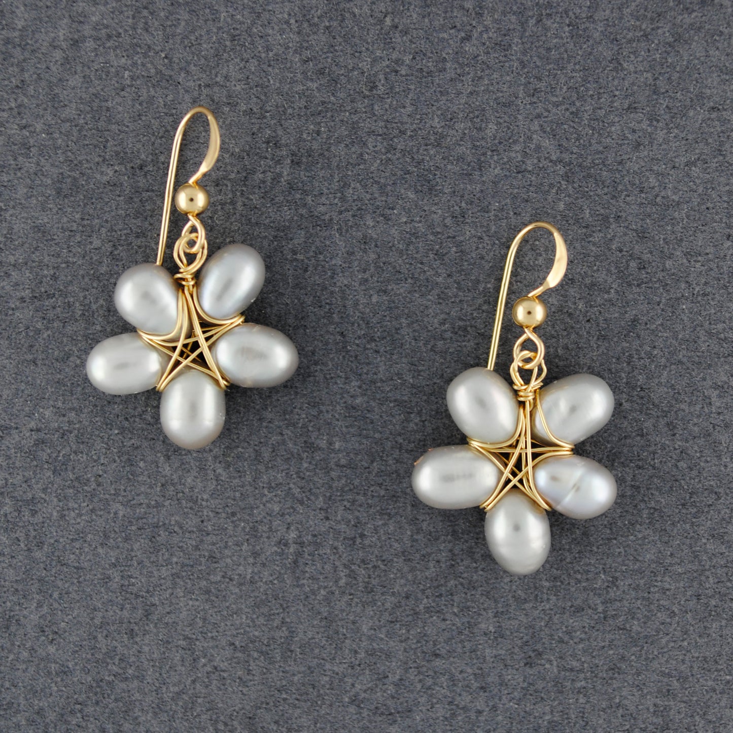 14K Gold Filled Grey Pearl Flower Earrings