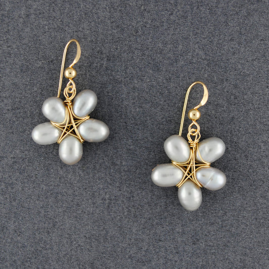 14K Gold Filled Grey Pearl Flower Earrings