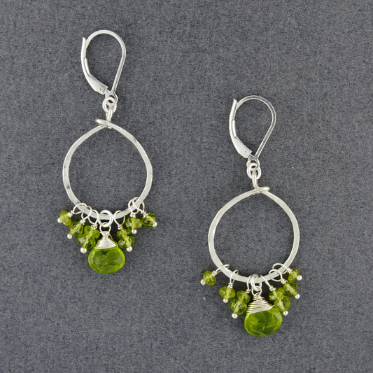 Sterling Silver Hammered Circle Peridot Earrings