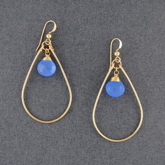 14K Gold Filled Periwinkle Chalcedony Teardrop Earrings
