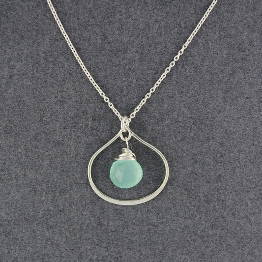 Sterling Silver Seafoam Chalcedony Raindrop Necklace