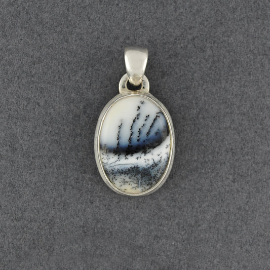 Sterling Silver Dendrite Agate Small Oval Pendent