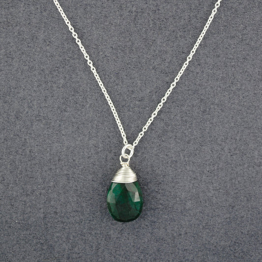 Sterling Silver Emerald Drop Necklace