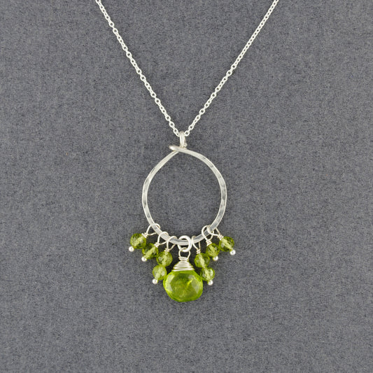 Sterling Silver Hammered Circle Peridot Necklace