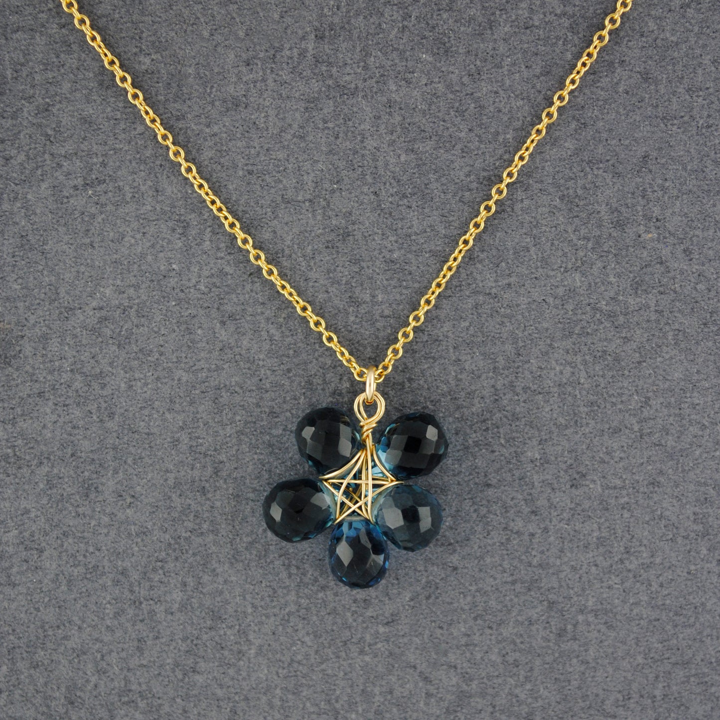 14K Gold Filled London Blue Quartz Flower Necklace