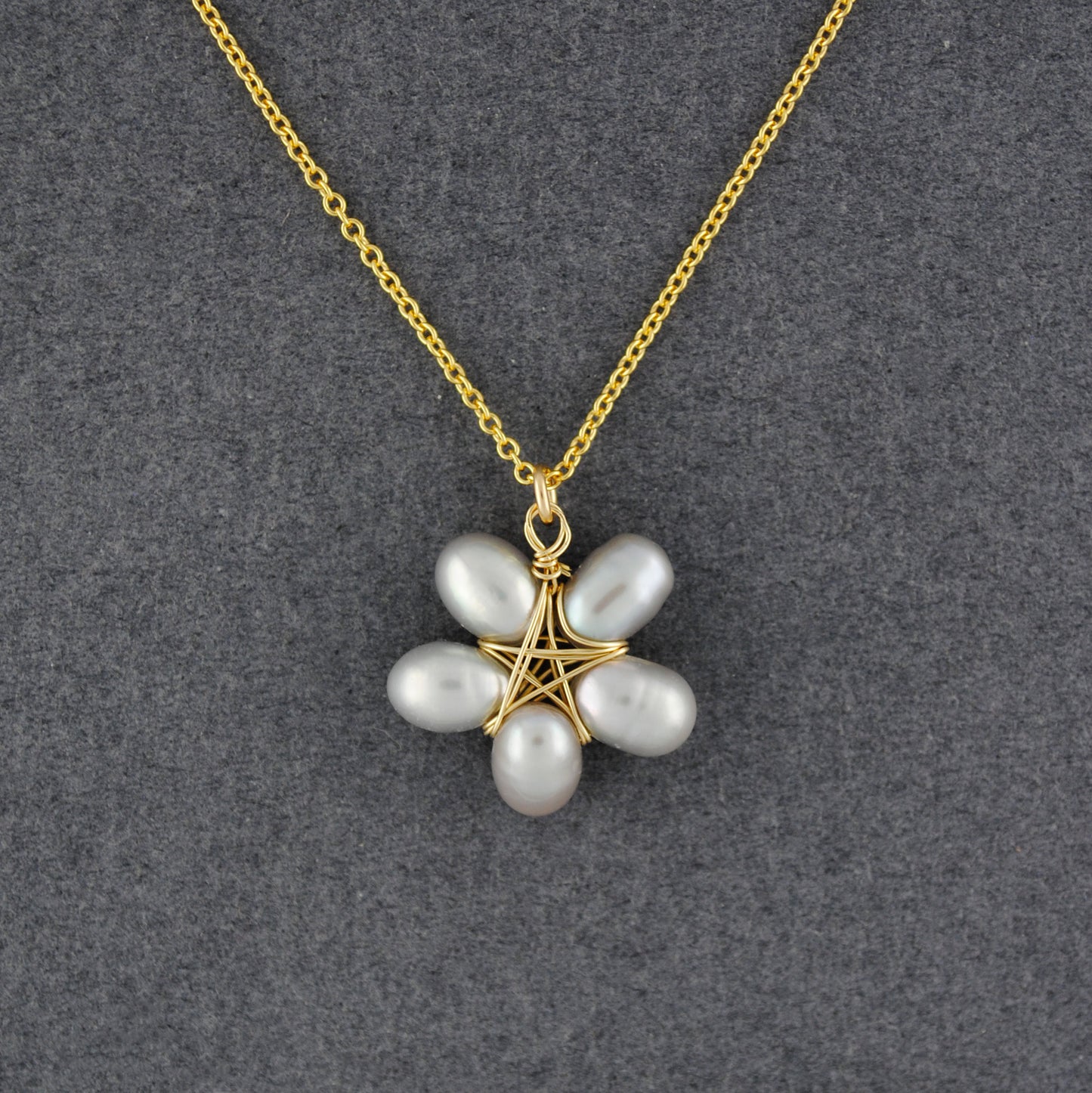 14K Gold Filled Grey Pearl Flower Necklace