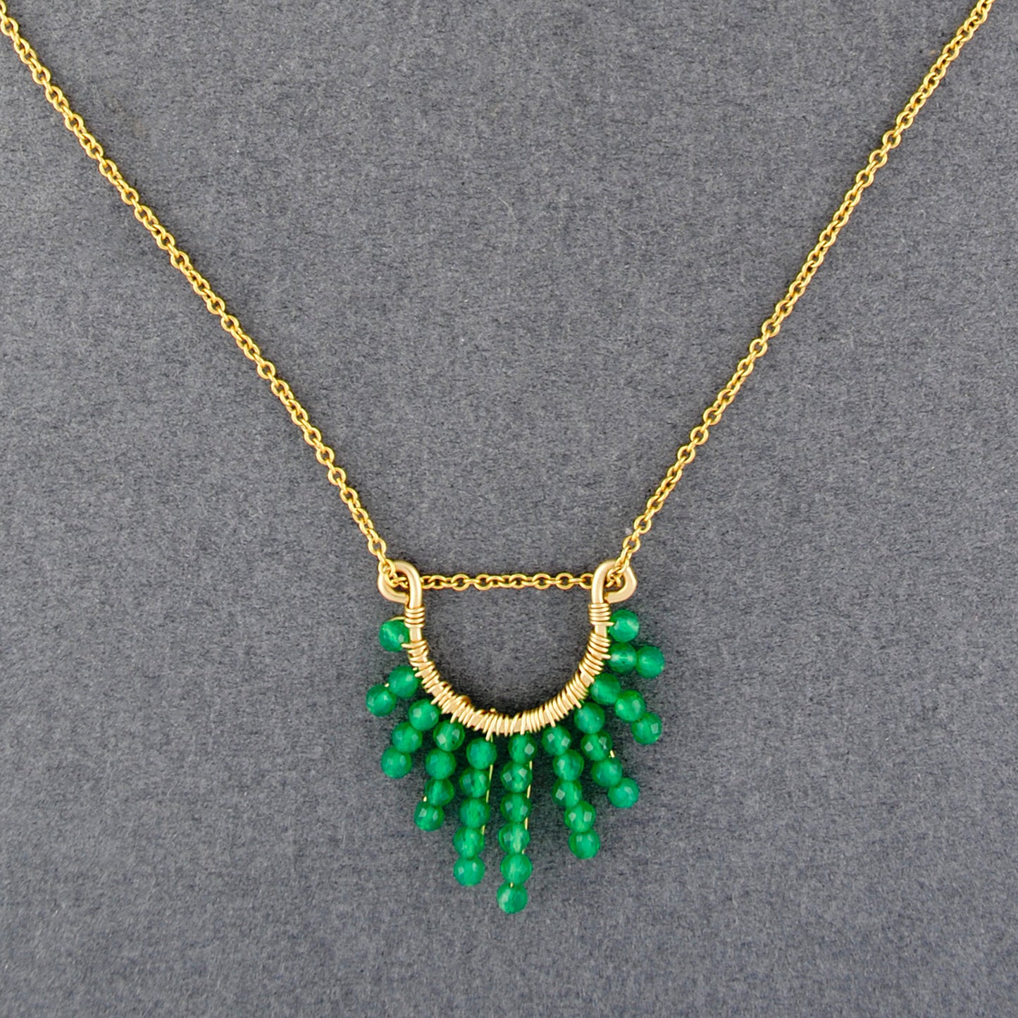 14K Gold Filled Horseshoe Green Onyx Necklace