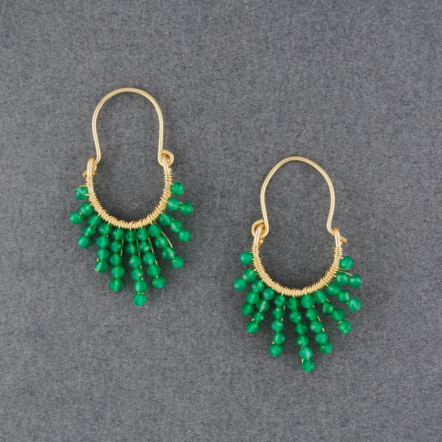14K Gold Filled Horseshoe Green Onyx Earrings