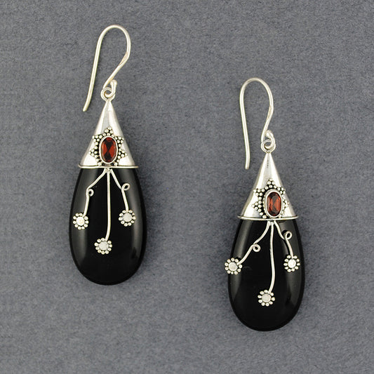 Onyx & Garnet Teardrop Earrings