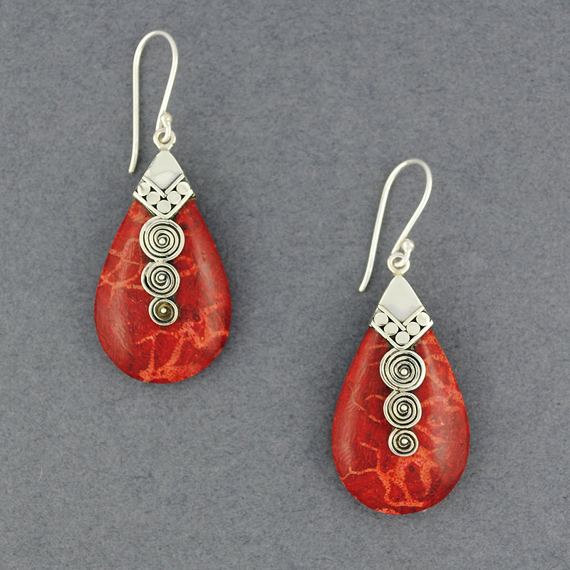 Coral Teardrop with Spirals Earring