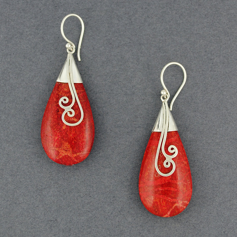 Coral Teardrop Spirals Earrings