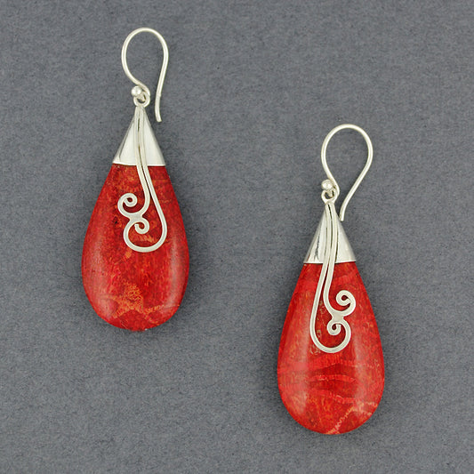 Coral Teardrop Spirals Earrings