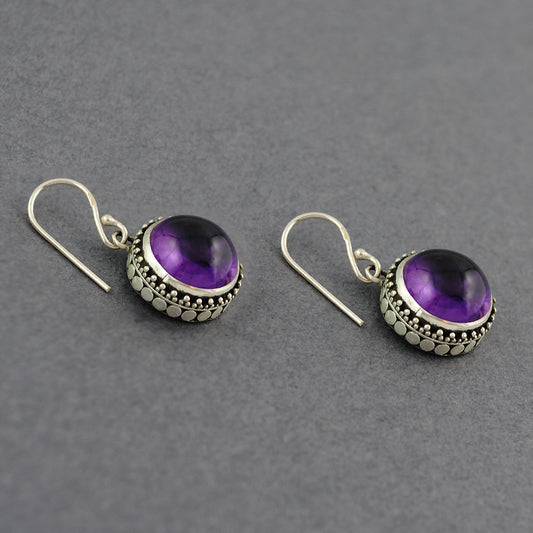 Amethyst in Dotted Bezel Earrings