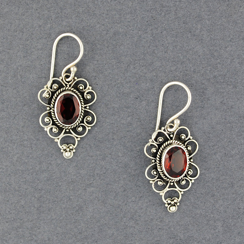 Garnet Ornate Oval Earrings