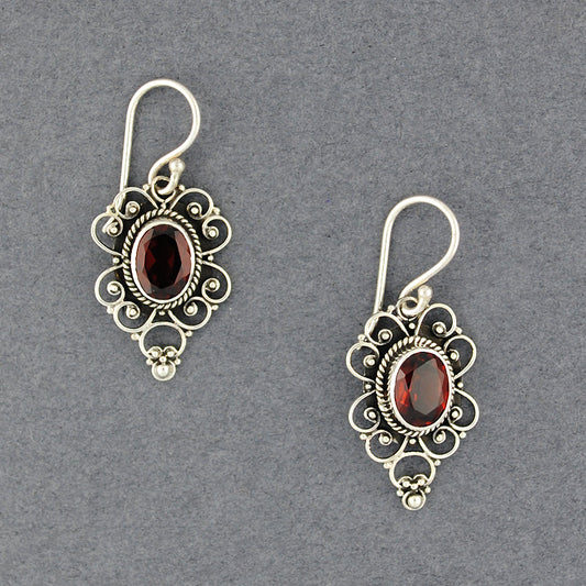 Garnet Ornate Oval Earrings