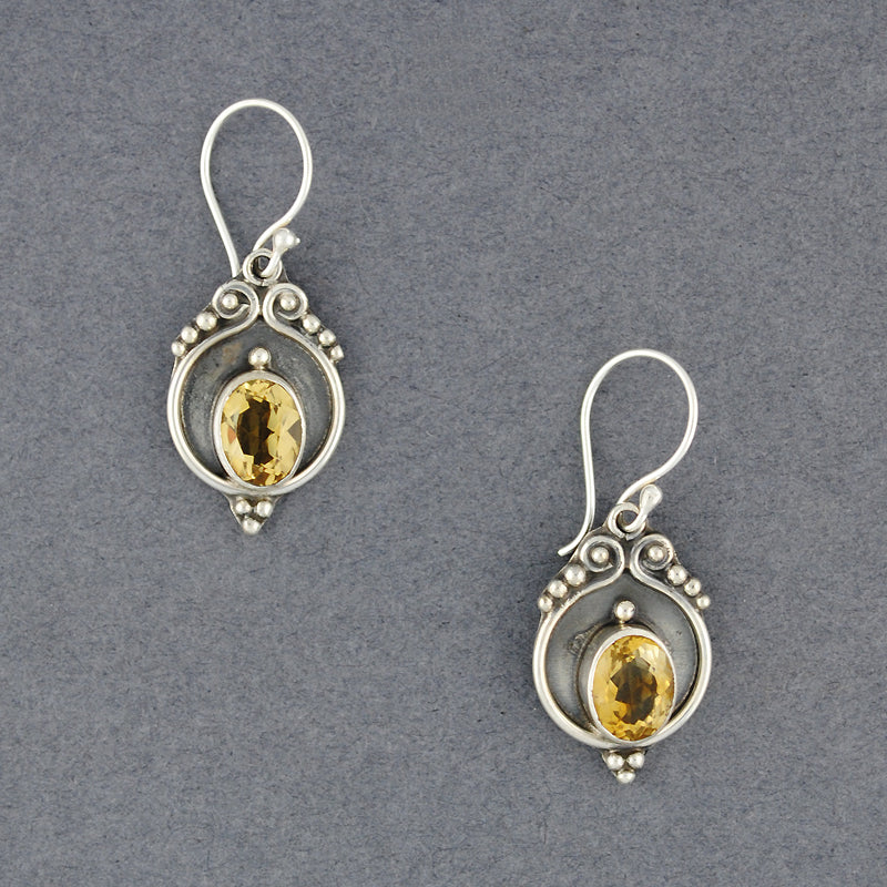 Citrinte Antiqued Oval Earrings