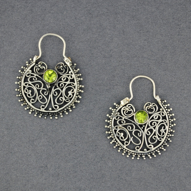 Peridot Ornate Hoop Earrings