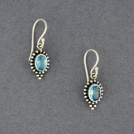 Blue Topaz Dotted Oval Earrings