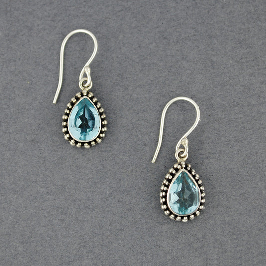 Blue Topaz Dotted Teardrop Earrings