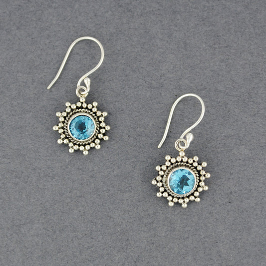 Blue Topaz Dotted Circle Earrings