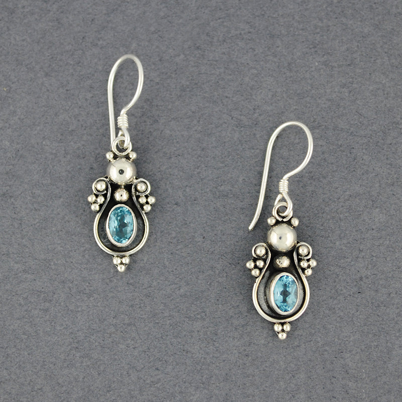 Blue Topaz Ornate Oval Earrings