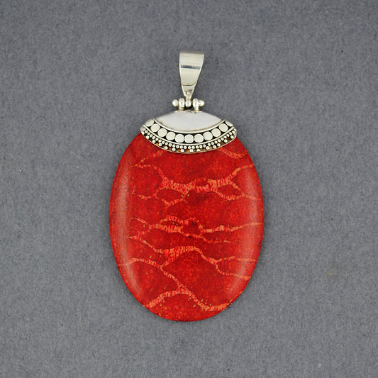 Coral Dotted Oval Pendant