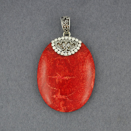 Coral Ornate Oval Pendant