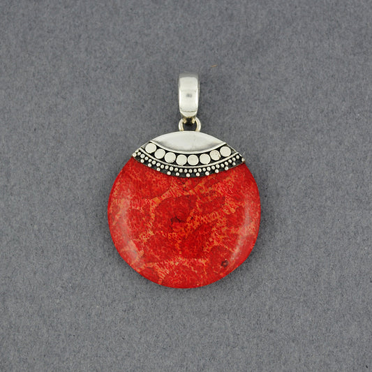 Coral Ornate Circle Pendant