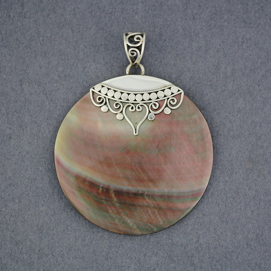 Black Mother of Pearl Ornate Circle Pendant