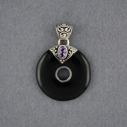 Onyx & Amethyst Circle Pendant