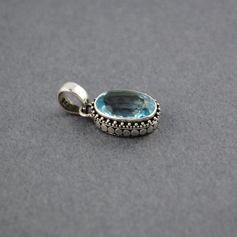 Blue Topaz Dotted Oval Pendant