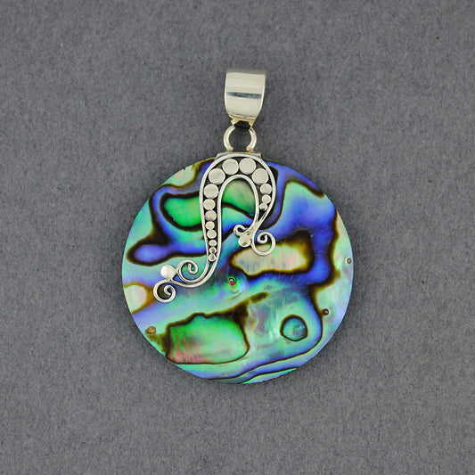 Abalone Dots and Curls Circle Pendant