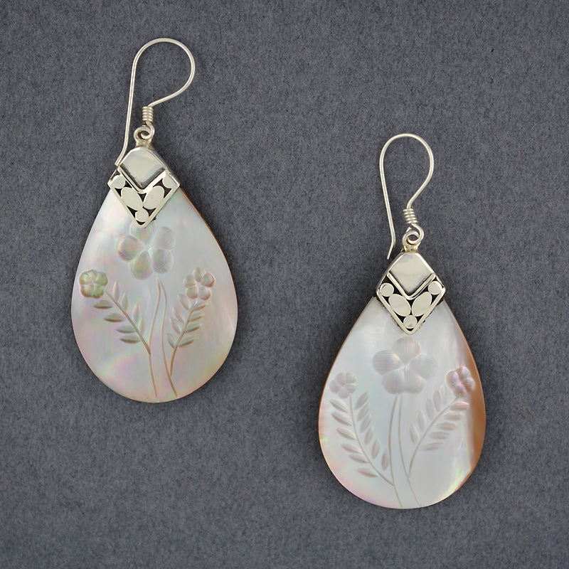 Embossed Mother of Pearl Teardrop Earrings